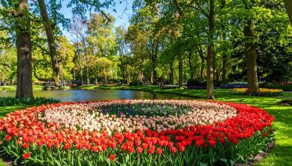 Colorful tulip garden in a park