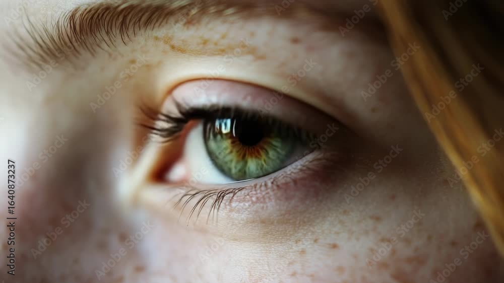 Aufkleber a detailed view of an eye with distinctive freckles, ideal for depicting individuality or adding cha