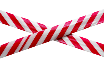 Red and white striped barrier tape crossed isolated on transparent background
