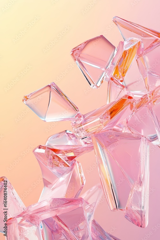 Aufkleber pink crystal shards float and connect, reflecting light in a soft gradient background, hinting at fu