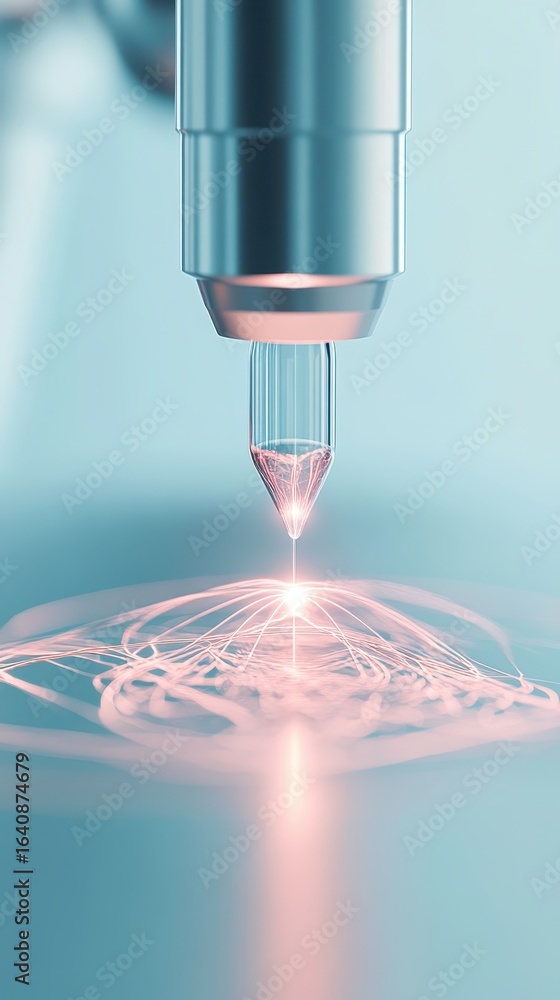 Poster precision science equipment creating intricate light patterns for future space exploration technolog