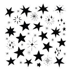 Fototapeta premium Collection of HandDrawn Black Stars and Sparkles.