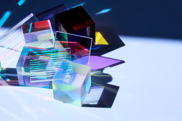 Colorful Prisms and Shadows. A vibrant composition of geometric prisms casting colorful shadows.