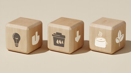 Fototapeta premium Wooden blocks with various environmental icons.