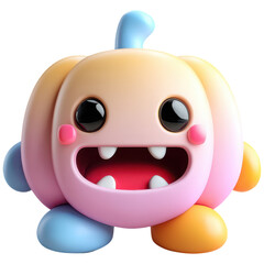 Fototapeta premium Cute cartoon pastel halloween decor character with big eyes and teeth smiling happily in soft colors