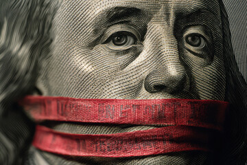 US Dollar with Red Tape Symbolizing Censorship or Economic Restriction