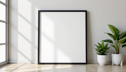 minimal wall art mockup with black frame, daylight