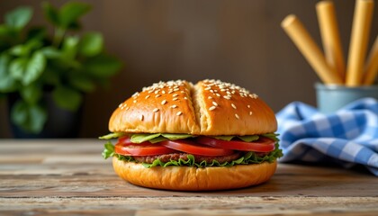 modern bread bag mockup with sesame bun