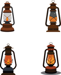 old lantern color vector illustration set on white background