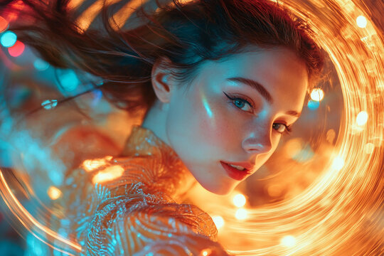 Stunning Performance Dancer In Vibrant Neon Lights Dynamic Choreography And Motion Art Generative AI