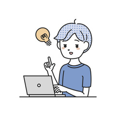 パソコンの前でひらめく男性