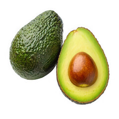 Whole and halved avocado isolated on transparent background