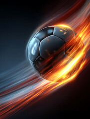 A football with a shiny metallic surface leaves a fiery trail