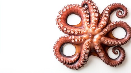 Raw octopus with curled arms and moist texture, centered on white background with clear space for text or labels