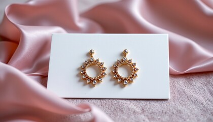 elegant earring card mockup with silk ribbon