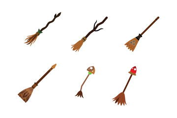 witch s broom color vector illustration set on white background