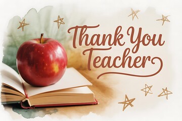 Express heartfelt gratitude to your amazing teacher with this warm "Thank You Teacher" design featuring a classic apple and open book.