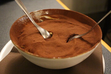 Italian dessert: tiramisu in Venice, Italy