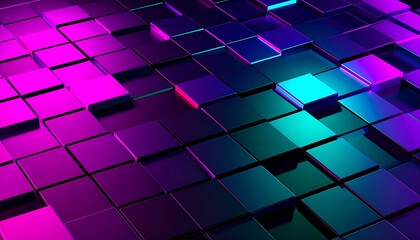 Abstract 3D Render of Cubes with Vibrant Neon Color Gradients
