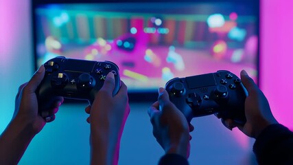 Two gamers engaged in exciting multiplayer video game session on console - Powered by Adobe