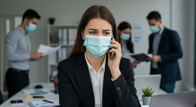 Remote work challenges during pandemic corporate office photograph indoor setting close-up perspective workplace stress and adaptation - Powered by Adobe