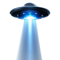 Unidentified Flying Object with Blue Beam Light isolated on transparent background Remove png, Clipping Path, pen tool