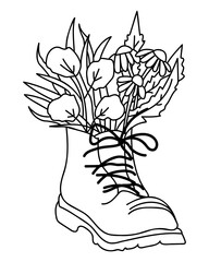 Outline coloring page, Postcard with an autumn bouquet for creativity and design