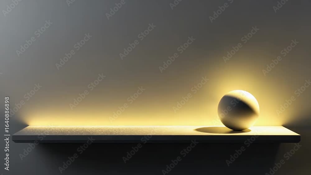 Poster white sphere resting on empty shelf against minimalist background