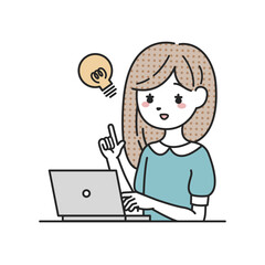 パソコンの前でひらめく女性