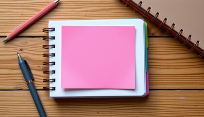 simple desk caddy mockup with sticky pads, flat lay