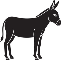 Obraz premium A striking black silhouette of a donkey standing calmly showcasing its distinctive long ears and tail perfect for farm or animal themed designs