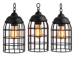 Set of Three Hockey Lamps in a Row, isolated on a transparent background.