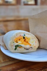 Italian cuisine: tramezzino (Italian sandwich) with egg and crab salad fillings in Murano, Italy