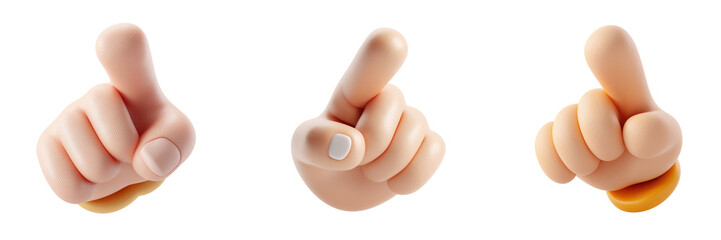 Set of 3D hand pointing gesture isolated on a transparent background