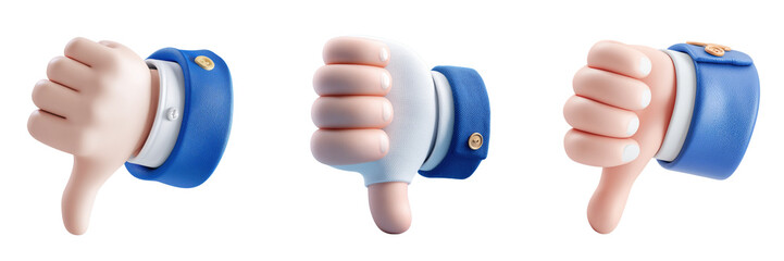 Set of 3D Hand making Thumps Down isolated on a transparent background