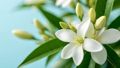 Fototapeta premium jasmine flowers on a blue background