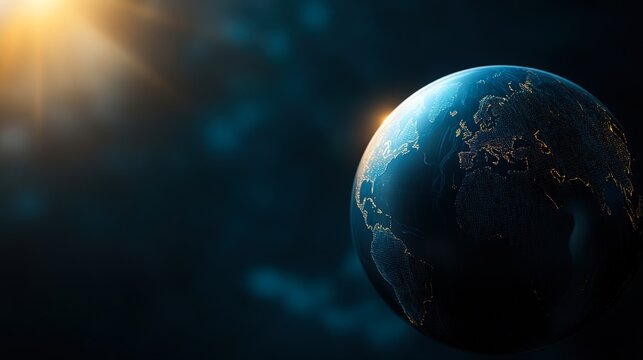 A digitally rendered globe illuminated by soft light, highlighting continents with glowing lines, Ideal for technology, global connections, or environmental themes, - Powered by Adobe