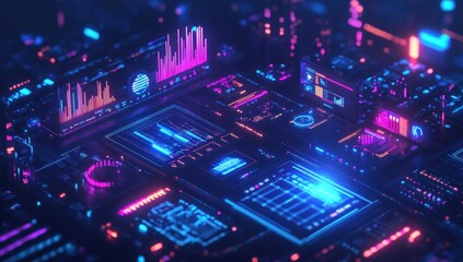 Obraz premium Futuristic Technology Interface with Holographic Elements and Data Visualization