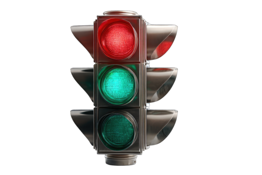 Traffic light, red and green, metallic