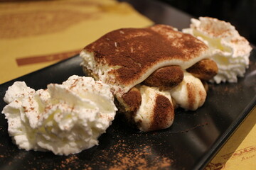 Italian dessert: tiramisu in Venice, Italy