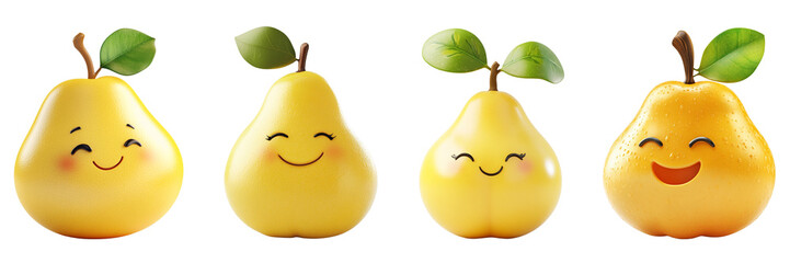 Set of cute quince with smiling face isolated on a transparent background