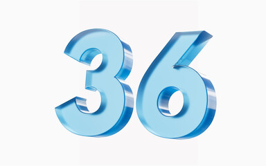 3d Glossy Blue number 36 Thirty six isolated on white background. 3d illustration