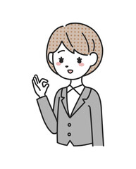 OKサインをするスーツを着た女性