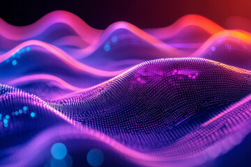 Colorful, flowing waves of light exhibit an abstract representation of sound frequencies in a digital art style with vivid contrasts