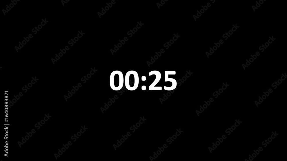 Poster countdown animation from 30 seconds to 0 seconds on a black background, 30 second countdown timer wi