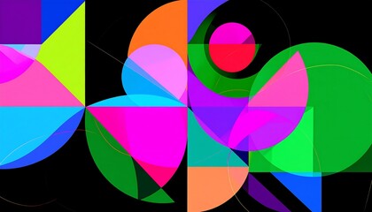 Obraz premium Vibrant geometric shapes composition on a dark background.