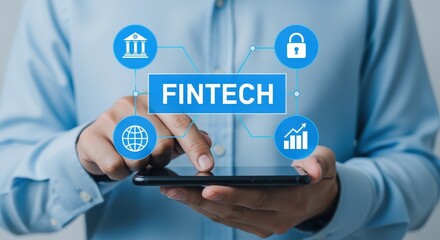 Fintech concept: Man using smartphone for digital banking, investment and financial technology innovations