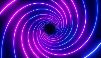 Abstract Neon Tunnel: Spiraling Purple and Blue Light Vortex.