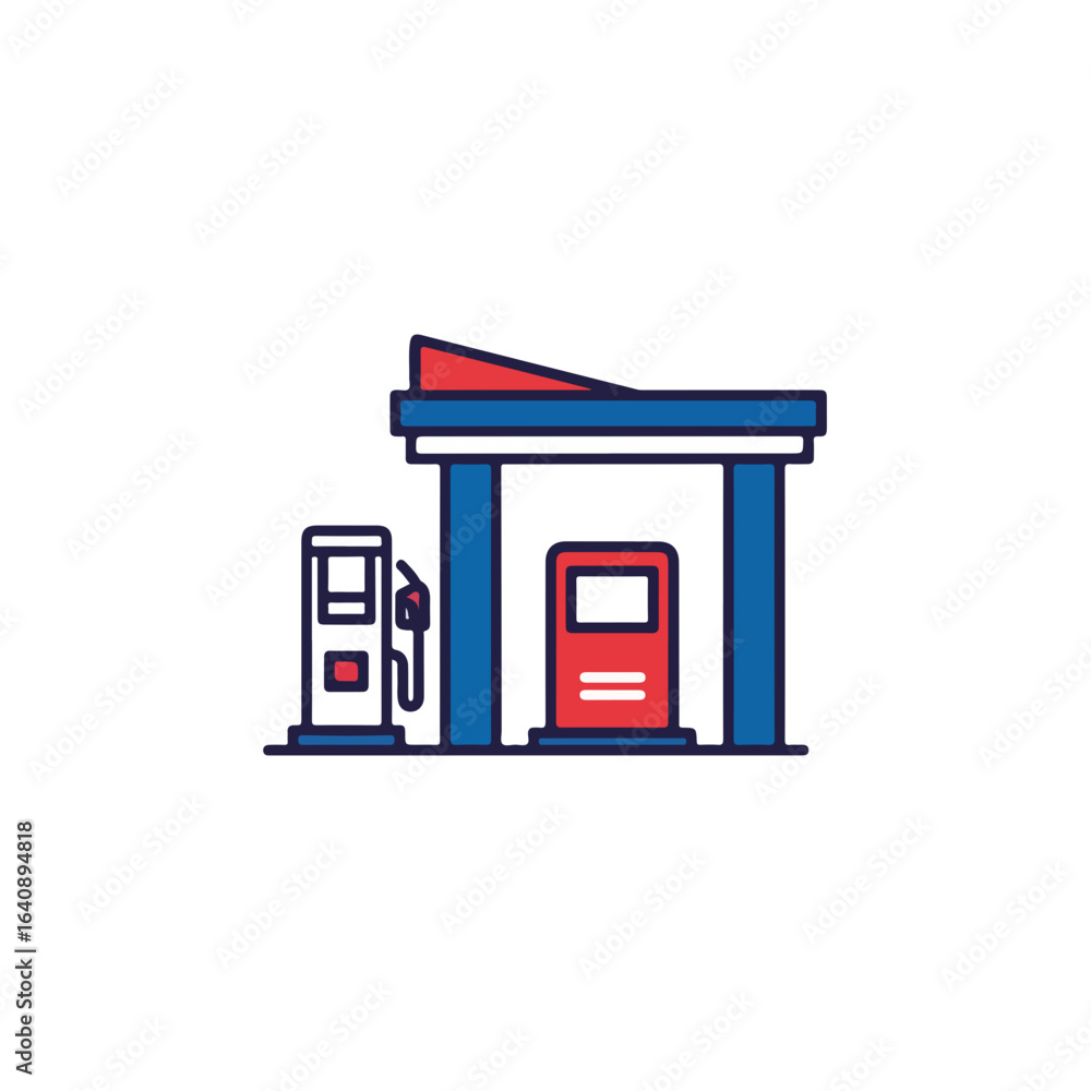 Poster gas station showing pump and canopy in a minimalist design. this simple gas station presents recogni