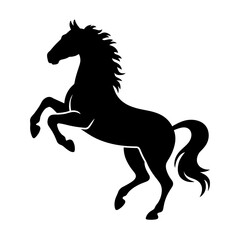 Majestic stallion silhouette rearing up with flowing mane against white background for equestrian art